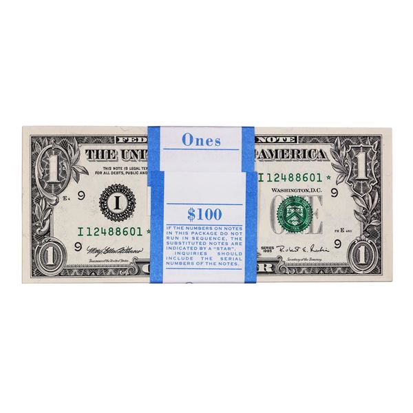 Pack of (100) Consecutive 1995 $1 Federal Reserve STAR Notes Minneapolis