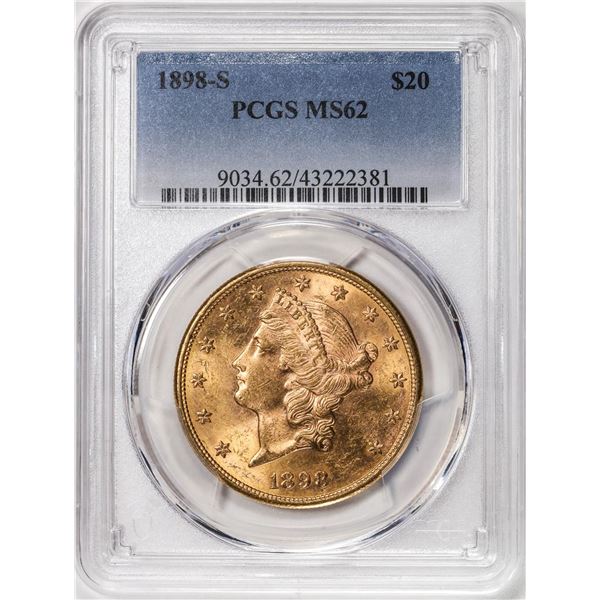1898-S $20 Liberty Head Double Eagle Gold Coin PCGS MS62