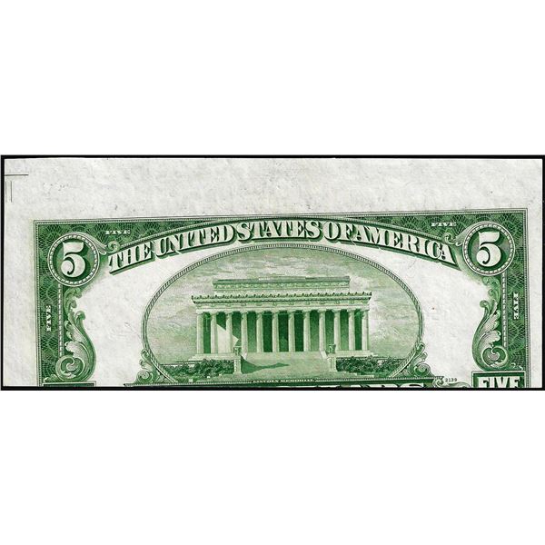 1950A $5 Federal Reserve Misaligned Back Printing Error Note Cleveland