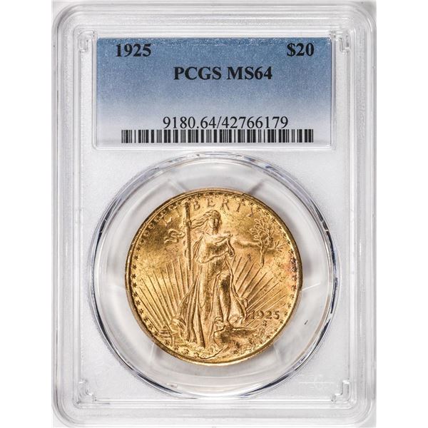 1925 $20 St. Gaudens Double Eagle Gold Coin PCGS MS64