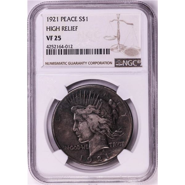 1921 High Relief $1 Peace Silver Dollar Coin NGC VF25