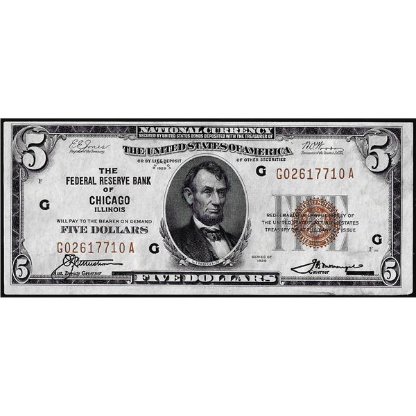 1929 $5 Federal Reserve Bank Note Chicago