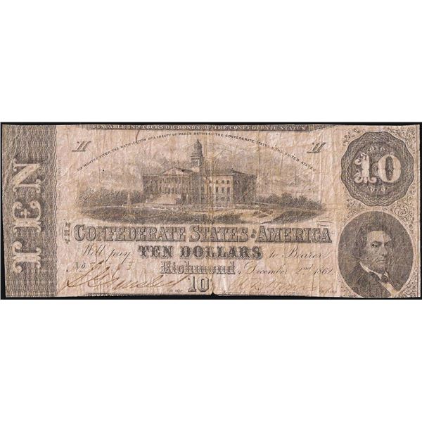 1862 $10 Confederate States of America Note