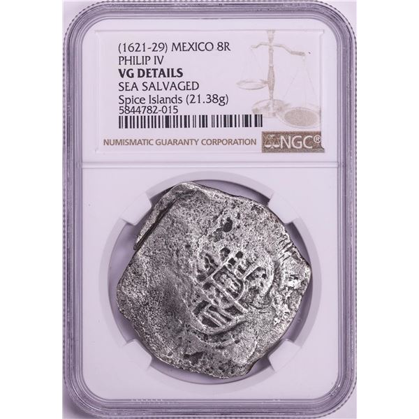 Spice Islands Shipwreck (1621-29)MO Mexico 8 Reales Philip IV Silver Coin NGC Graded