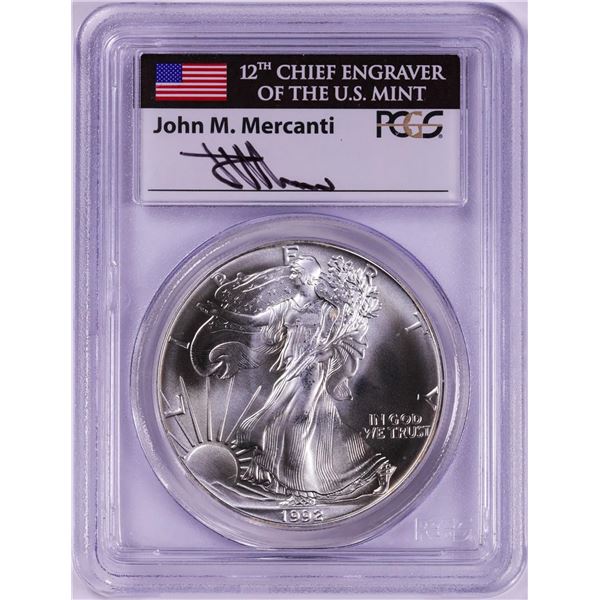 1992 $1 American Silver Eagle Coin PCGS MS69 First Strike Mercanti Signature