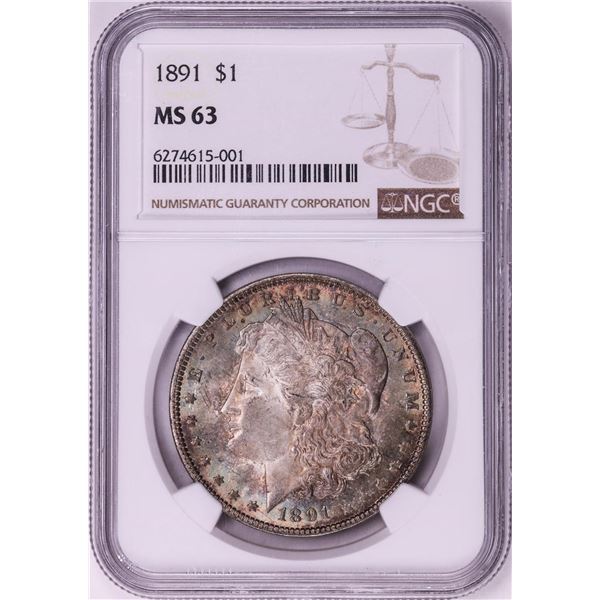 1891 $1 Morgan Silver Dollar Coin NGC MS63 Nice Toning