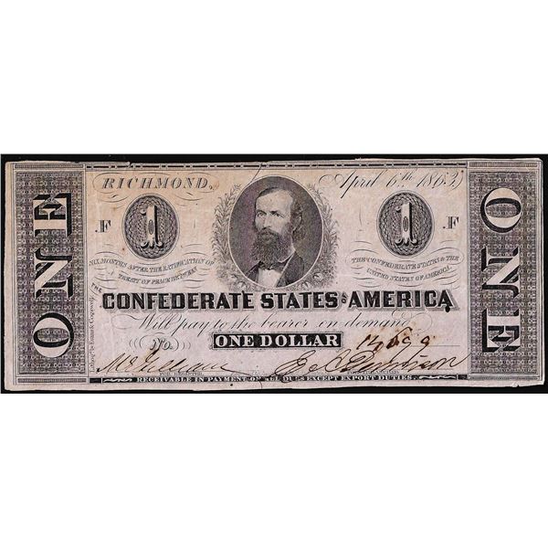 1863 $1 Confederate States of America Note