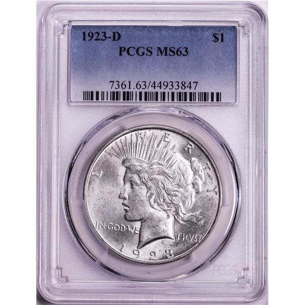 1923-D $1 Peace Silver Dollar Coin PCGS MS63