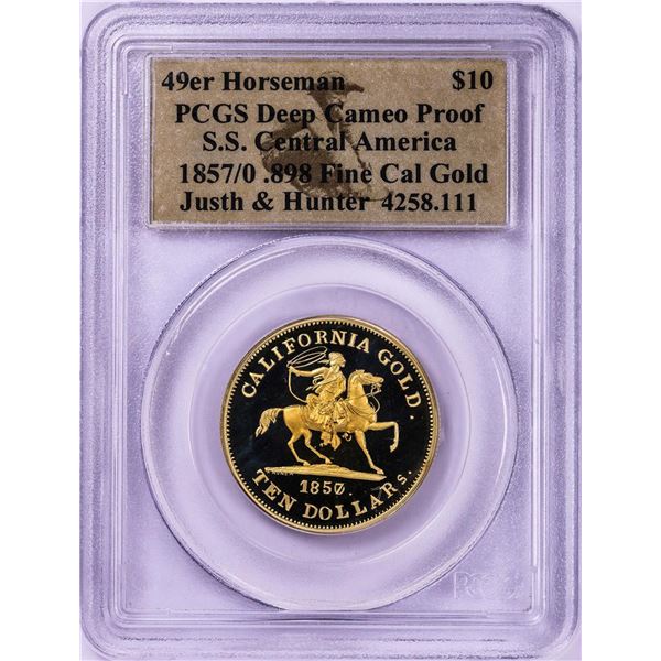 1857/0 $10 Proof S.S. Central America Justh & Hunter Gold Coin PCGS Deep Cameo