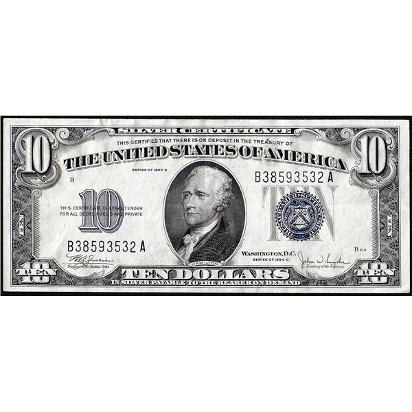 1934C $10 Silver Certificate Note