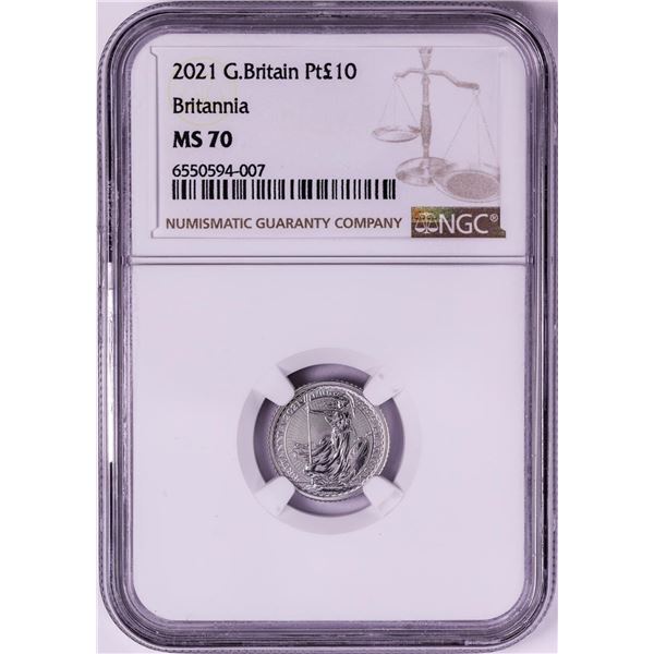 2021 Great Britain 10 Pounds Britannia 1/10oz Platinum Coin NGC MS70