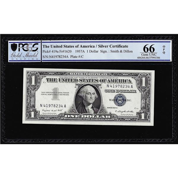 1957A $1 Silver Certificate Note Fr.1620 PCGS Gem Uncirculated 66OPQ