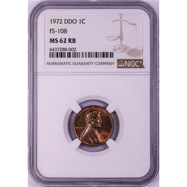 1972 Doubled Die Obverse (DDO) FS-108 Lincoln Wheat Cent Coin NGC MS62RB