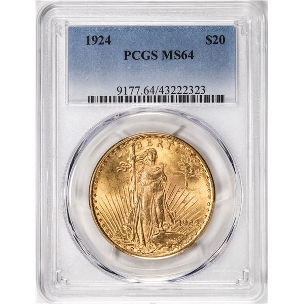 1924 $20 St. Gaudens Double Eagle Gold Coin PCGS MS64