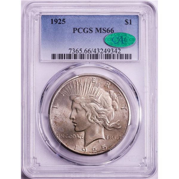 1925 $1 Peace Silver Dollar Coin PCGS MS66 CAC