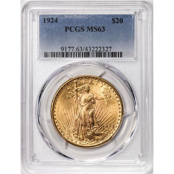 1924 $20 St. Gaudens Double Eagle Gold Coin PCGS MS63