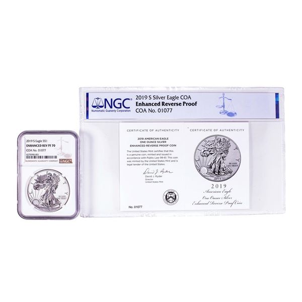 2019-S $1 Enhanced Reverse Proof American Silver Eagle Coin NGC PF70 w/ COA