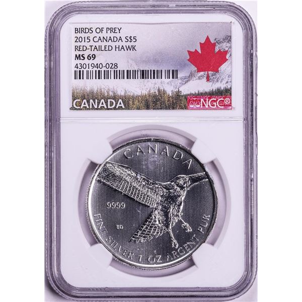 2015 Canada $5 Red-Tailed Hawk Silver Coin NGC MS69