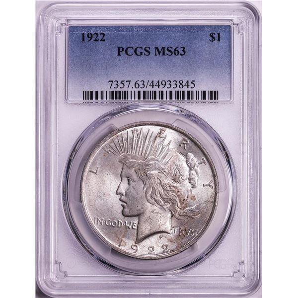 1922 $1 Peace Silver Dollar Coin PCGS MS63