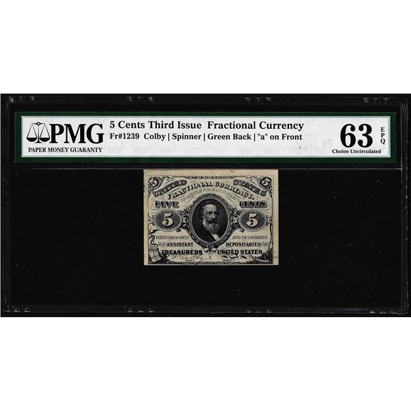 1863 Third Issue 5 Cents Fractional Currency Note Fr.1239 PMG Ch. Uncirculated 63EPQ