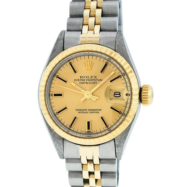 Rolex Ladies Two Tone Champagne Index Oyster Perpetual Datejust Wristwatch