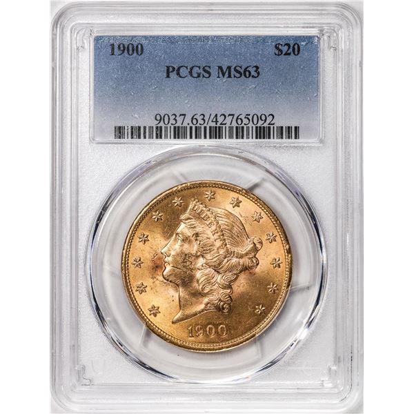 1900 $20 Liberty Head Double Eagle Gold Coin PCGS MS63