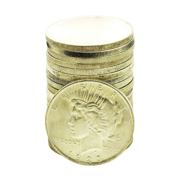 Roll of (20) Brilliant Uncirculated 1923 $1 Peace Silver Dollar Coins