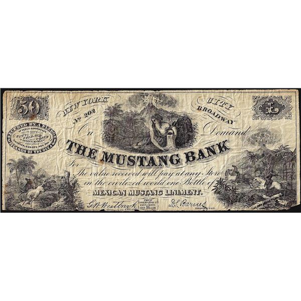 1800's $50 The Mustang Bank New York, NY Store Script Note