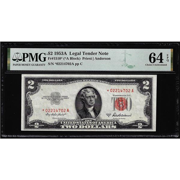 1953A $2 Legal Tender STAR Note Fr.1510* PMG Choice Uncirculated 64EPQ