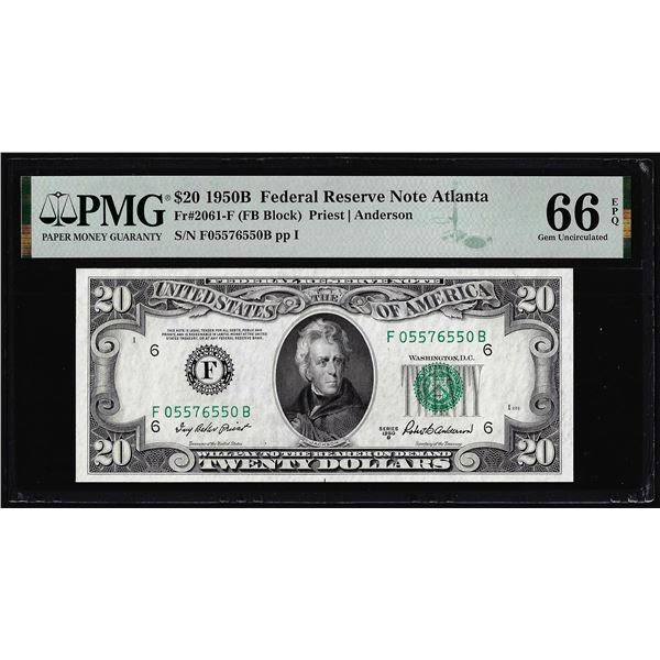 1950B $20 Federal Reserve Note Atlanta Fr.2061-F PMG Gem Uncirculated 66EPQ