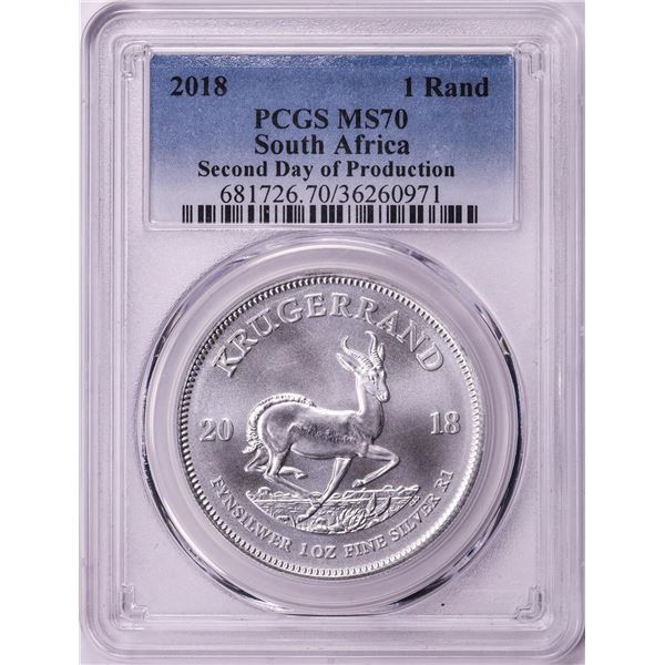 2018 South Africa Krugerrand Silver Coin PCGS MS70 Second Day of Production