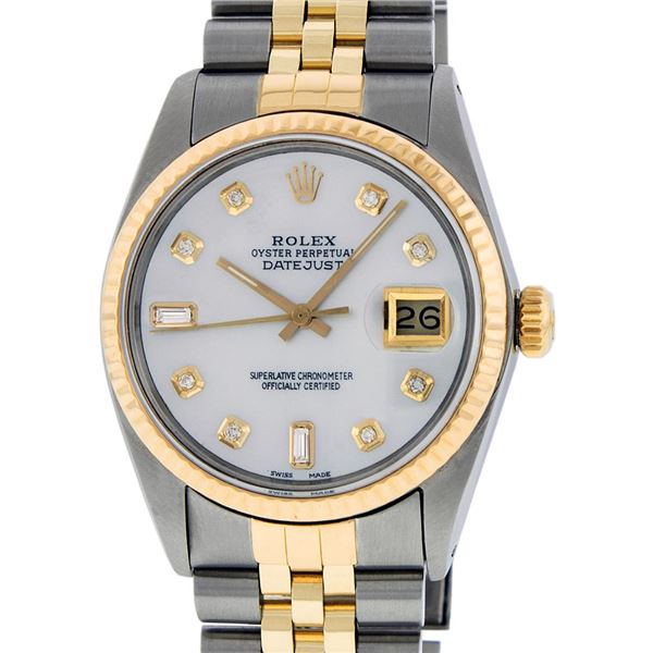 Rolex Men's Two Tone Mother of Pearl Diamond Oyster Perpetual Datejust Wristwatch