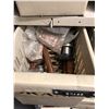 Image 8 : Large metal rolling parts organizer unit w/ 26 plastic bins filled w/ assorted hardware - wires/ rub