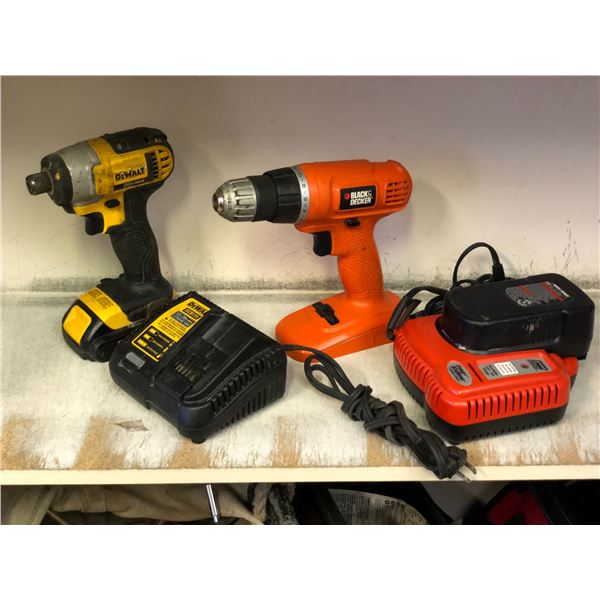 DeWalt 20V cordless drill w/ battery & charger & Black & Decker cordless drill w/ battery & charger