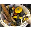 Image 2 : Grey plastic bin & large white bucket filled w/ assorted hand tools
