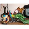 Image 2 : Groups of vintage glass items - Colourful parrot, glass peacock, mask, art glass bowls & jugs etc