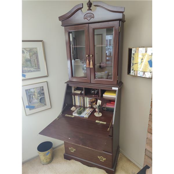 Secretary’s Desk with Stacked Cabinet, Few Books & Decorations
