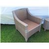 Image 3 : Qty 2 Synthetic Rattan Armchairs 28"x27"x25" w/ 2 Ottomans & Matching Table 14"Dx20"H