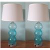 Image 1 : Qty 2 Table Lamps GR-LT-1 w/ Blue Rounded Glass  & White Shade 12"D x 30"H