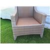 Image 5 : Qty 2 Synthetic Rattan Armchairs 28"x27"x25" w/ 2 Ottomans & Matching Table 14"Dx20"H