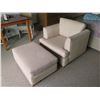 Image 2 : Beige Upholstered Armchair 35"x23"x28"H w/ Matching Ottoman 35"x22"x14"H