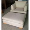 Image 1 : Beige Upholstered Armchair 35"x23"x28"H w/ Matching Ottoman 35"x22"x14"H