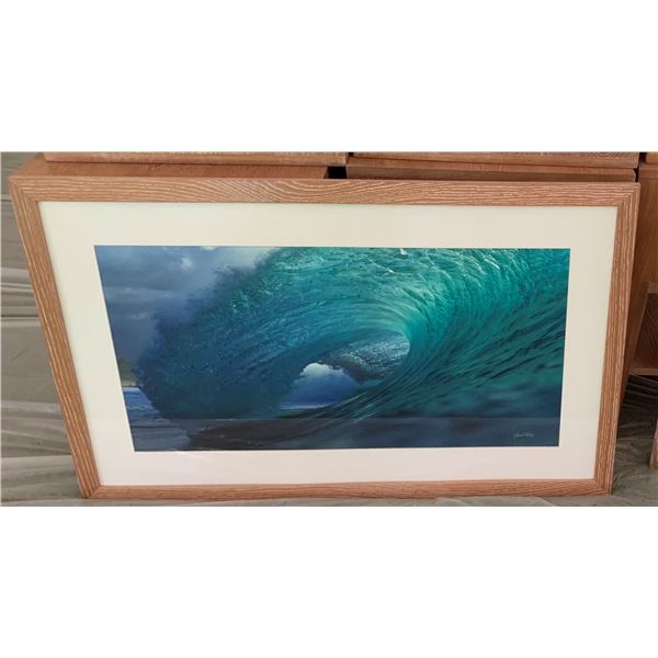 Large Framed Photographic "Big Wave" Signed Hank Foto 42-1/2" x 26"