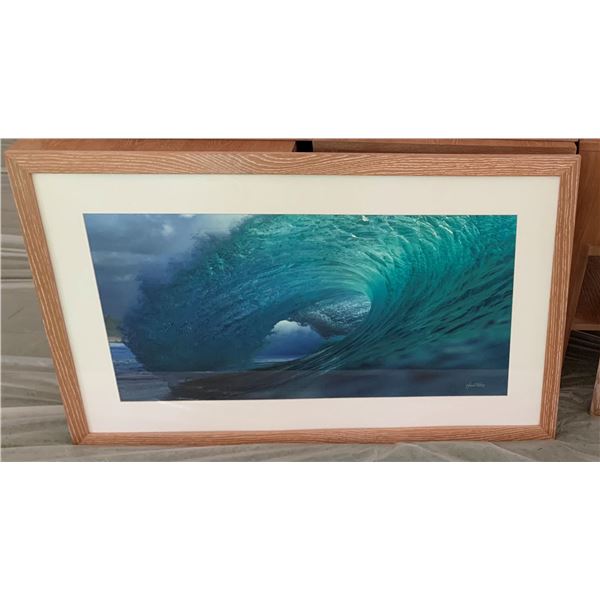 Large Framed Photographic "Big Wave" Signed Hank Foto 42-1/2" x 26"