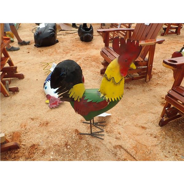 RED, GREEN & YELLOW ROOSTER, METAL ART