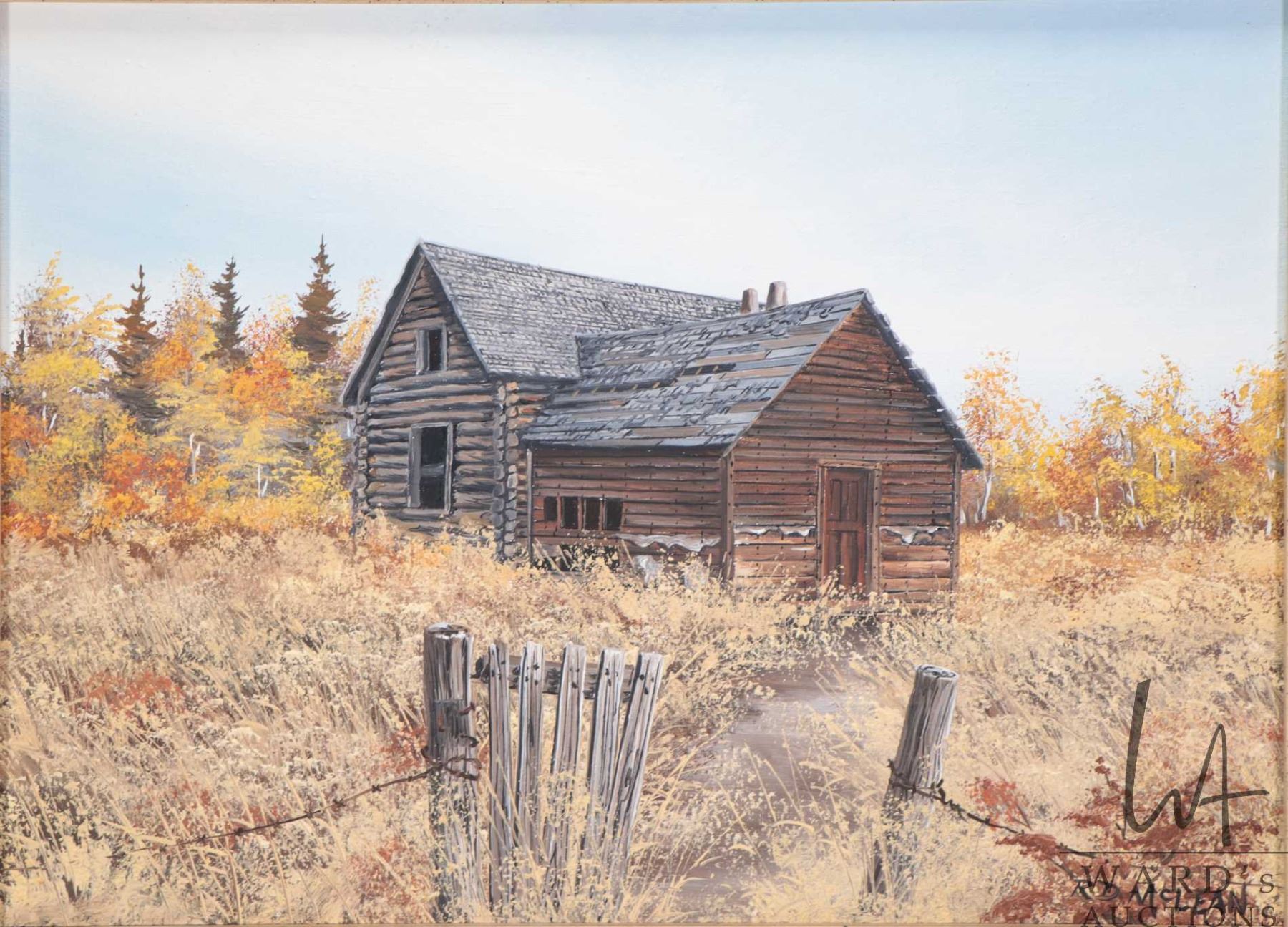 Artist R. Robert Framed oil acrylic on canvas painting of a of a derelict rural building ...