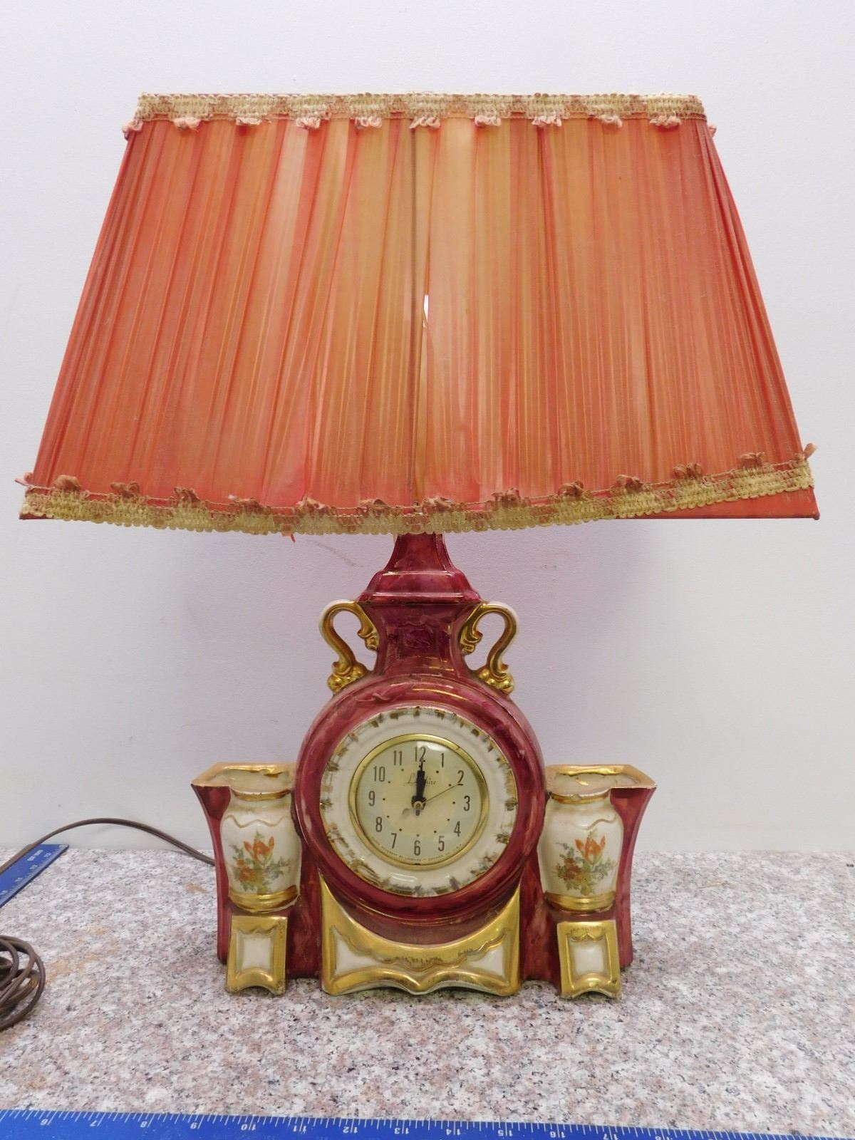 Landshire Clock Lamp Pottery Pink Clock Antique Collectible Electronics ...