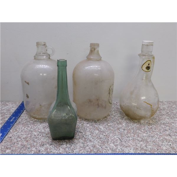 Glass Vinegar Jugs, Wine Container, Vintage Antique Collectibles Decor Farm