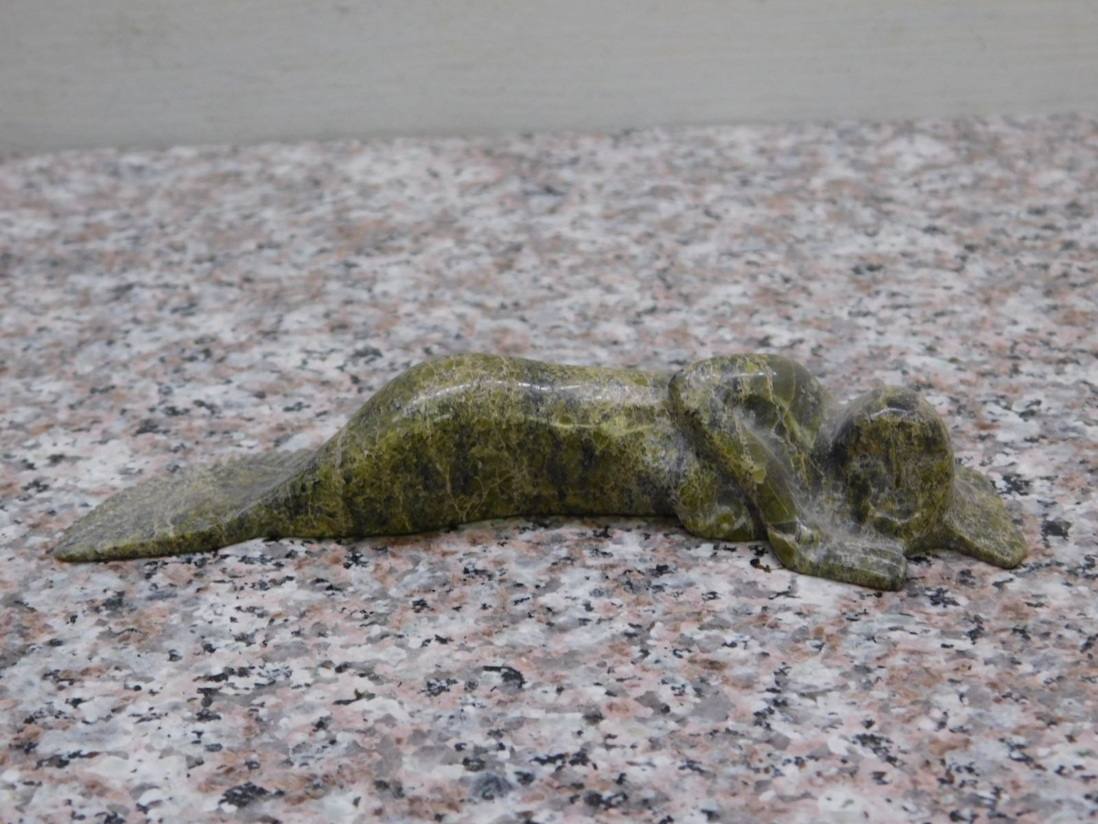 Inuit Green Soapstone Carving Sedna Mermaid 5"