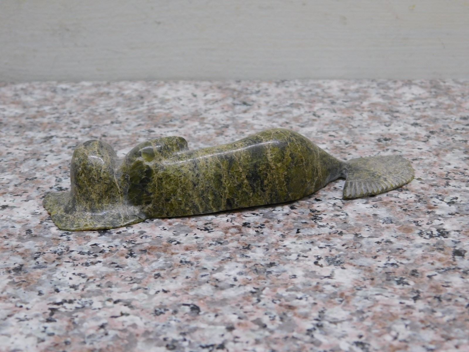 Inuit Green Soapstone Carving Sedna Mermaid 5"